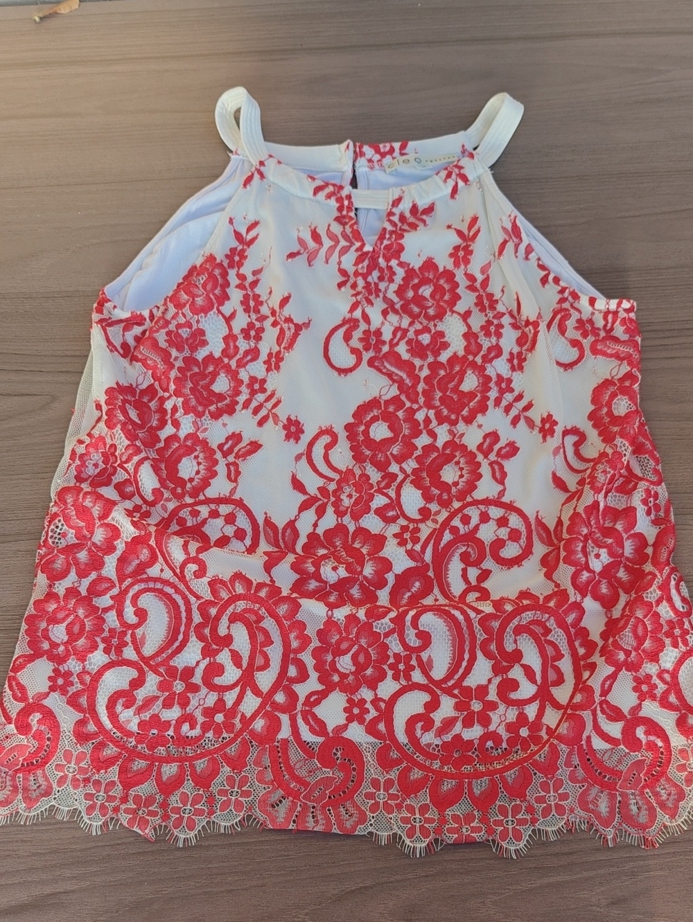 cleo White Top with Coral Lace Overlay